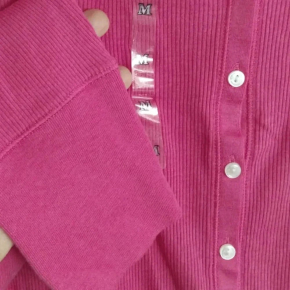 Victorias Secret  Top Womens Medium Pink long sleeve Henley Shirt Stretch - Picture 2 of 5